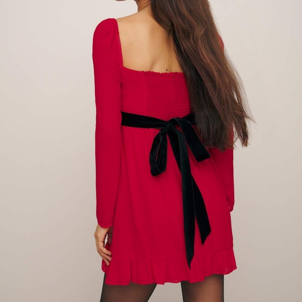 REFORMATION Silves Mini Long Sleeve Babydoll Winter Formal Dress Size 10 - Picture 3 of 8